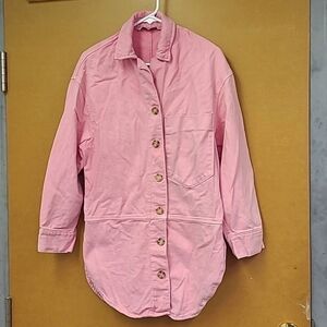 Zara Size XS Pink Denim Button Down Shirt